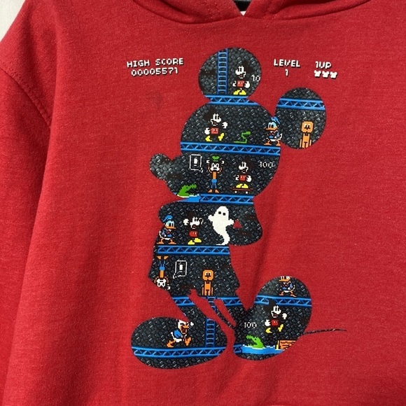 Disney Mickey Mouse “High Score” video game look hoodie kids red medium - Picture 2 of 4